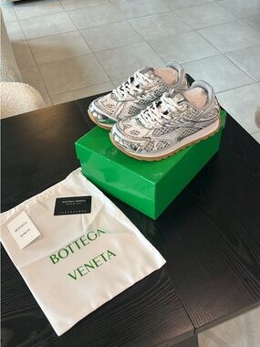 Bottega Veneta Silver and White Mesh Runner Sneakers